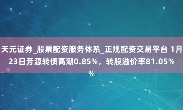 天元证券_股票配资服务体系_正规配资交易平台 1月23日芳源转债高潮0.85%，转股溢价率81.05%