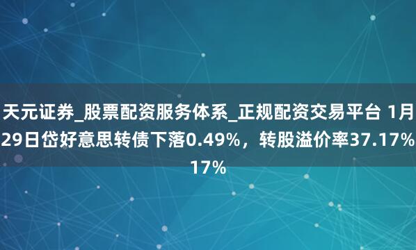 天元证券_股票配资服务体系_正规配资交易平台 1月29日岱好意思转债下落0.49%,转股溢价率37.17%